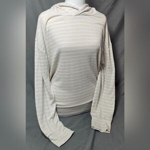 XL A NEW DAY Hooded long sleeve shirt striped tan and white